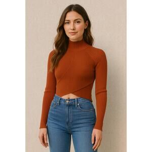 Jonathan Simkhai Terracotta Ribbed Knit Top Small Orange Rust Quiet Luxury Fall